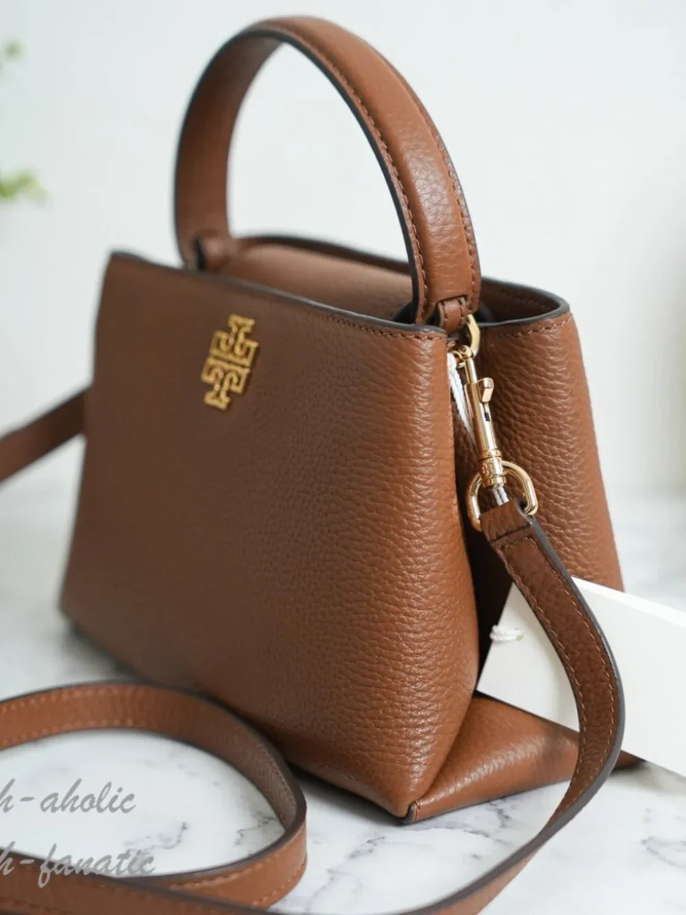 Tory Burch Britten Pebbled Leather Mini Satchel Crossbody in Moose NWT